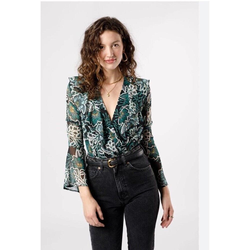 B.O.G. Band of the Free Women's Large Bonnie Floral‎ Bodysuit Black Emerald NWT